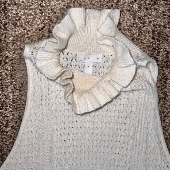 Leith Women's Sweater Knit Sleeveless Turtleneck Sweater in Ivory Cream Small - Picture 2 of 7